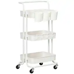 Tesco HOMCOM 3-Tier Utility Cart, Rolling Serving Trolley with Baskets White offer