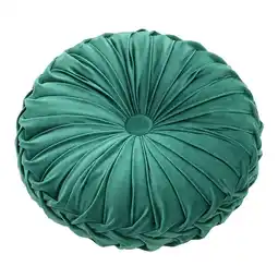 Tesco Living and Home Round Pleated Pumpkin Velvet Cushion, Green, 45cm Green offer