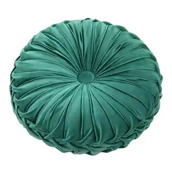 Tesco Living and Home Round Pleated Pumpkin Velvet Cushion, Green, 45cm Green offer