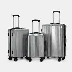 Tesco OHS 4 Wheel Metallic Hard Shell Travel Luggage Suitcase Set of 3 Silver offer