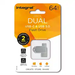 Tesco Integral 64GB 360-Dual USB 3.0, Type C & Type A, Flash Drive offer