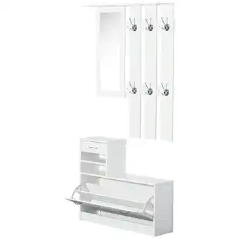 Tesco HOMCOM Entryway Organizer Shoe Storage Space Saving Mirror Chest White | White offer