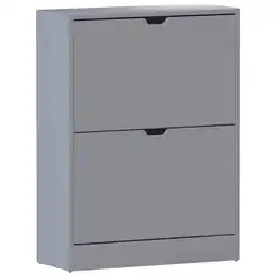 Tesco Vida Designs 2 Drawer Shoe Cabinet Shoe Rack Storage Cupboard, 100% FSC, Grey offer