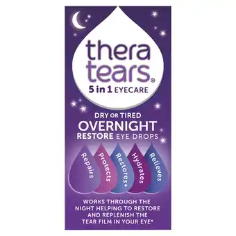 Tesco Thera Tears 5 in 1 Eyecare Dry or Tired Overnight Restore Eye Drops 10ml offer