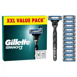 Tesco Gillette Mach 3 Value Pack: Mens Razor + 12 Blade Refills offer