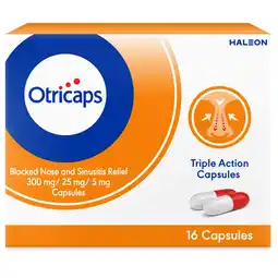 Tesco Otricaps Blocked Nose & Sinusitis Relief Capsules 30mg/25mg/5mg 16s offer