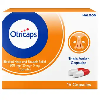 Tesco Otricaps Blocked Nose & Sinusitis Relief Capsules 30mg/25mg/5mg 16s offer