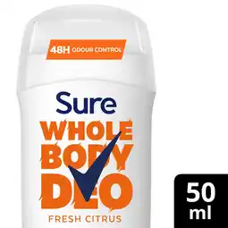 Tesco Sure Women Fresh Citrus Whole Body Deodorant Stick 48h Odour Control 50ml offer