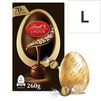 Tesco Lindt Lindor Dark Chocolate Egg with 70% Cocoa Truffles 260g offer