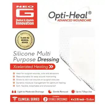 Tesco Neo G Opti-Heal Silicone Multipurpose Wound Dressing Multipack Pk3 offer