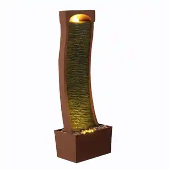 Tesco Teamson Home Indoor/Outdoor Modern Curved Faux Slate Waterfall Fountain with LED Lights, Red Rock offer