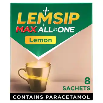 Tesco Lemsip Max All in One Lemon Sachets Paracetamol Cold Flu 8 Pack offer