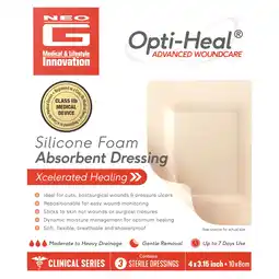 Tesco Neo G Opti-heal Silicone Foam Wound Dressing Pk3 offer