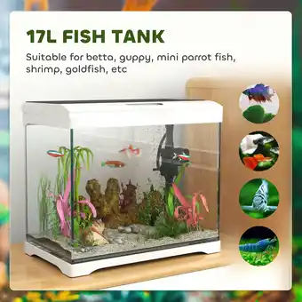 Tesco PawHut 17L Glass Fish Tank with Filter System, LED Light, Water Pump, White offer