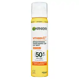 Tesco Garnier Skin Active Vitamin C Over Make-up UV Mist Invisible SPF50+ 75ml offer