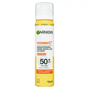 Tesco Garnier Skin Active Vitamin C Over Make-up UV Mist Invisible SPF50+ 75ml offer