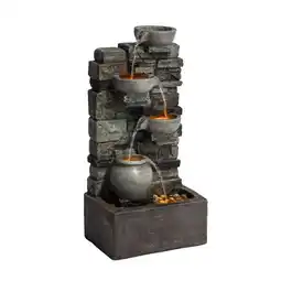 Tesco Teamson Home Outdoor 4-Tier Stacked Stone Cascading Water Fountain with LED Lights, Gray offer