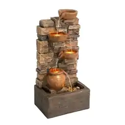 Tesco Teamson Home Outdoor 4-Tier Stacked Stone Cascading Water Fountain with LED Lights, Brown offer