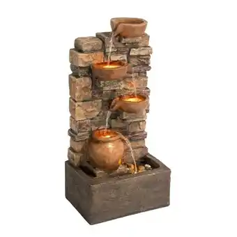 Tesco Teamson Home Outdoor 4-Tier Stacked Stone Cascading Water Fountain with LED Lights, Brown offer