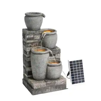 Tesco Teamson Home 4-Tier Cascading Bowl Solar Powered Water Fountain for Outdoor Living Spaces, Gray offer