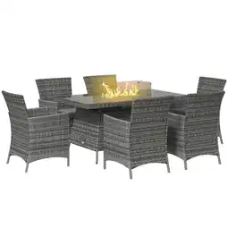 Tesco Outsunny PE Rattan Dining Set with Fire Pit Table and Armchair offer