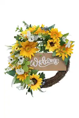 Tesco Living and Home Artificial Sunflower Wreath - Round Hanging Decoration offer