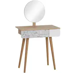 Tesco HOMCOM Wooden Compact Dressing Table w/ Drawer Mirror 4 Legs offer