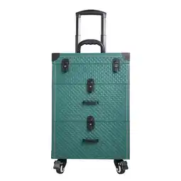 Tesco Living and Home Professional 3 in 1 Cosmetic Trolley Case Makeup Box on Wheels Green offer