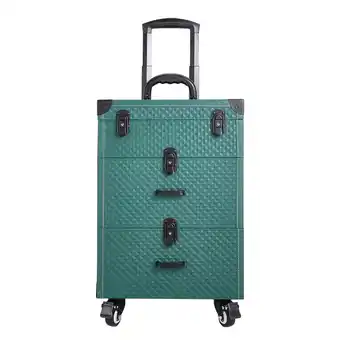 Tesco Living and Home Professional 3 in 1 Cosmetic Trolley Case Makeup Box on Wheels Green offer