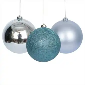 Tesco Light Blue Shatterproof Christmas Baubles 10cm - Pack of 3 offer