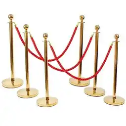 Tesco 6 Prestige Brass Poles With 4 Red Braided Ropes offer