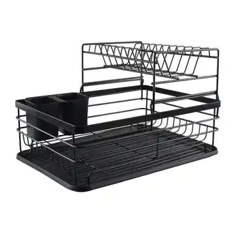 Tesco Living and Home 2-Tier Metal Kitchen Dish Drainer Rack, Black offer