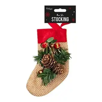 Tesco Christmas Stocking with Pinecone Jute Hanging Tree Decoration offer