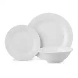 Tesco Glim Glam Dinner Set Plates Bowls White Porcelain 12pc Set Rim offer