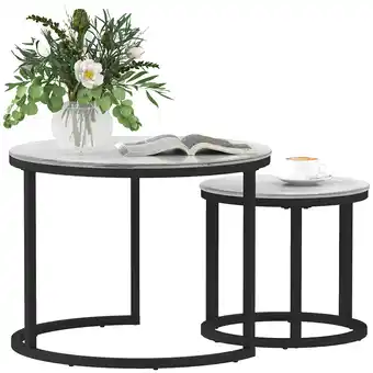 Tesco HOMCOM Glass Coffee Table Set of 2, Round Tables for Living Room offer