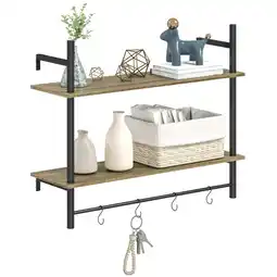 Tesco HOMCOM Wall Shelf Unit with 4 Hooks for Living Room, Grey offer