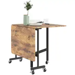 Tesco HOMCOM Mobile Drop Leaf Table, Folding Table with 6 Wheels, Brown offer