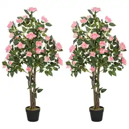 Tesco HOMCOM Set of 2 Decorative Artificial Plants Rose Trees in Pot, Pink offer