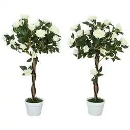 Tesco Outsunny Set of 2 90cm Artificial Rose Tree, Fake Plant, White offer