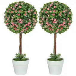 Tesco HOMCOM Set of 2 Artificial Plants with Rose Flower in Pot, 60cm, Pink offer