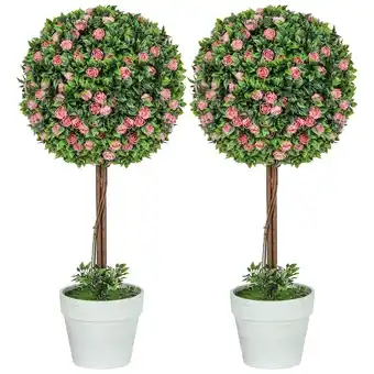 Tesco HOMCOM Set of 2 Artificial Plants with Rose Flower in Pot, 60cm, Pink offer