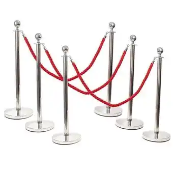 Tesco 6 Prestige Chrome Poles With 4 Red Braided Ropes offer