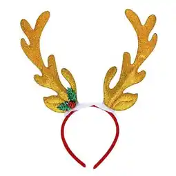 Tesco Gold Reindeer Antlers Glitter Headband with Holly offer