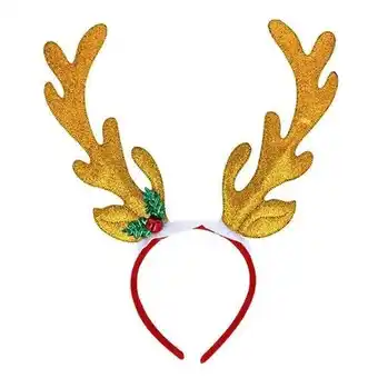 Tesco Gold Reindeer Antlers Glitter Headband with Holly offer