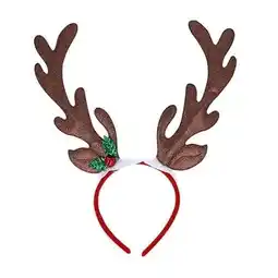 Tesco Brown Reindeer Antlers Glitter Headband with Holly offer