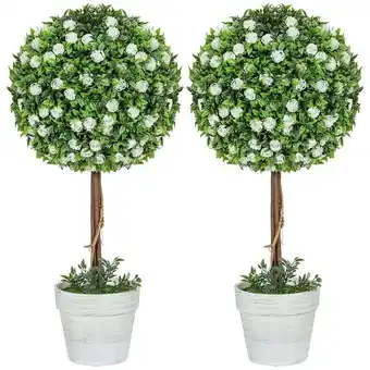 Tesco HOMCOM Set of 2 Artificial Plants with Rose Flower in Pot, 60cm, White offer