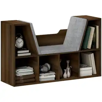 Tesco HOMCOM Cube Bookshelf Organizer with Reading Seat, Six Cubes, Chestnut offer