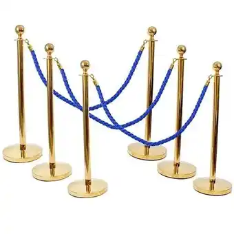 Tesco 6 Prestige Brass Poles With 4 Blue Braided Ropes offer