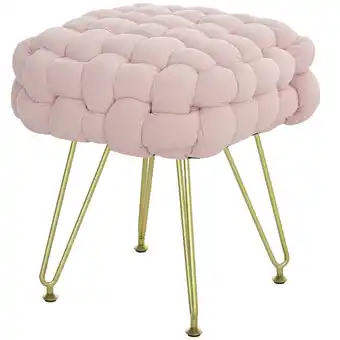 Tesco HOMCOM Woven Velvet Foot Stool with Steel Legs for Living Room, Pink offer