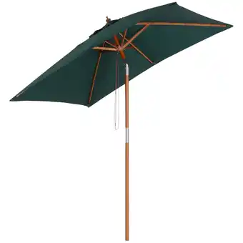 Tesco Outsunny Wooden Patio Umbrella Parasol Outdoor Sunshade 6 Ribs Green offer